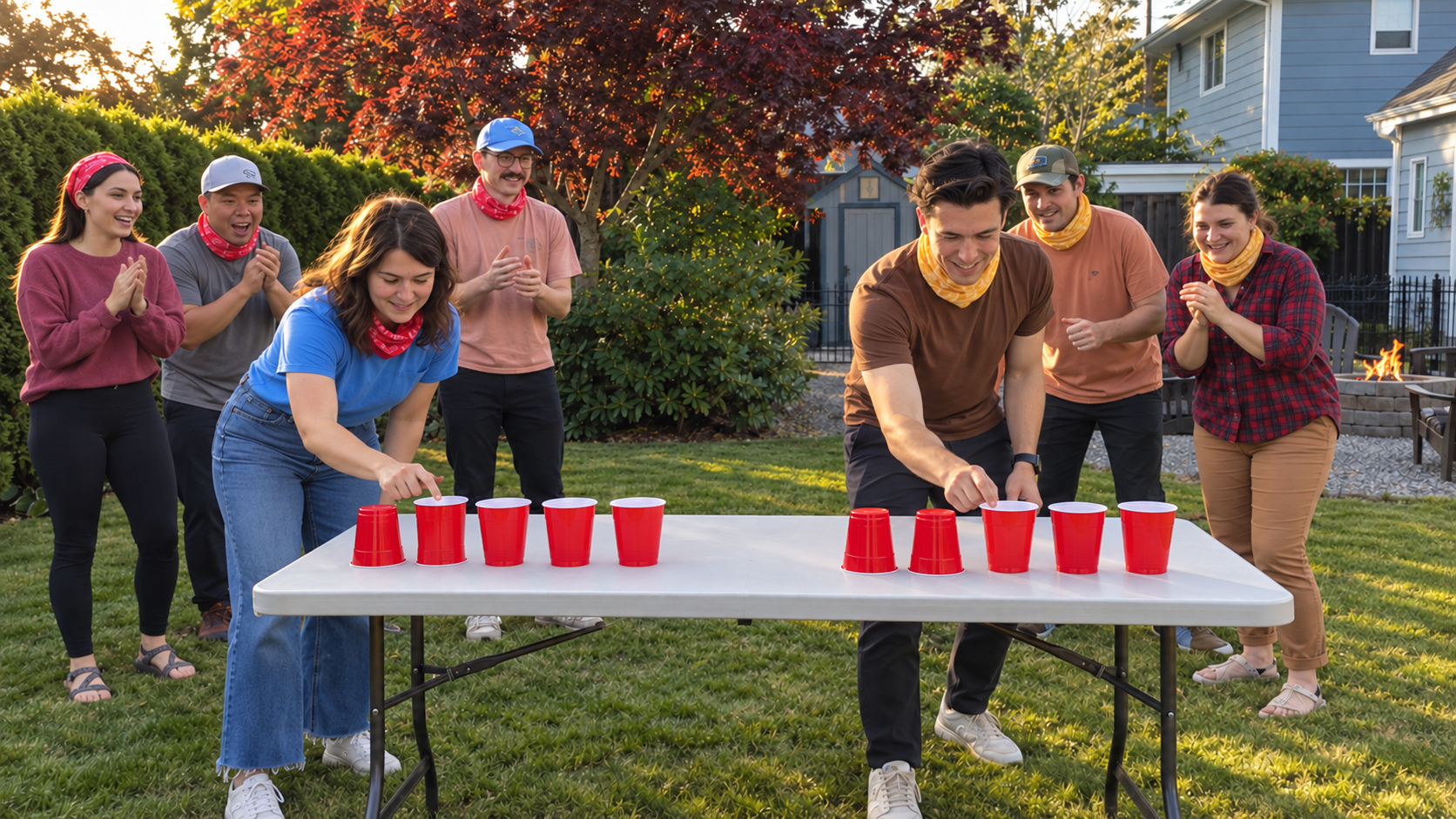 Two players racing at flip cup
